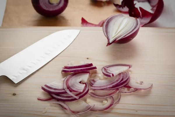 Cebola vermelha picada — Fotografia de Stock