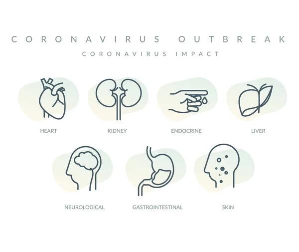 코로나 바이러스가 인체에 미치는 Eps 파일로서의 아이콘 — 스톡 벡터