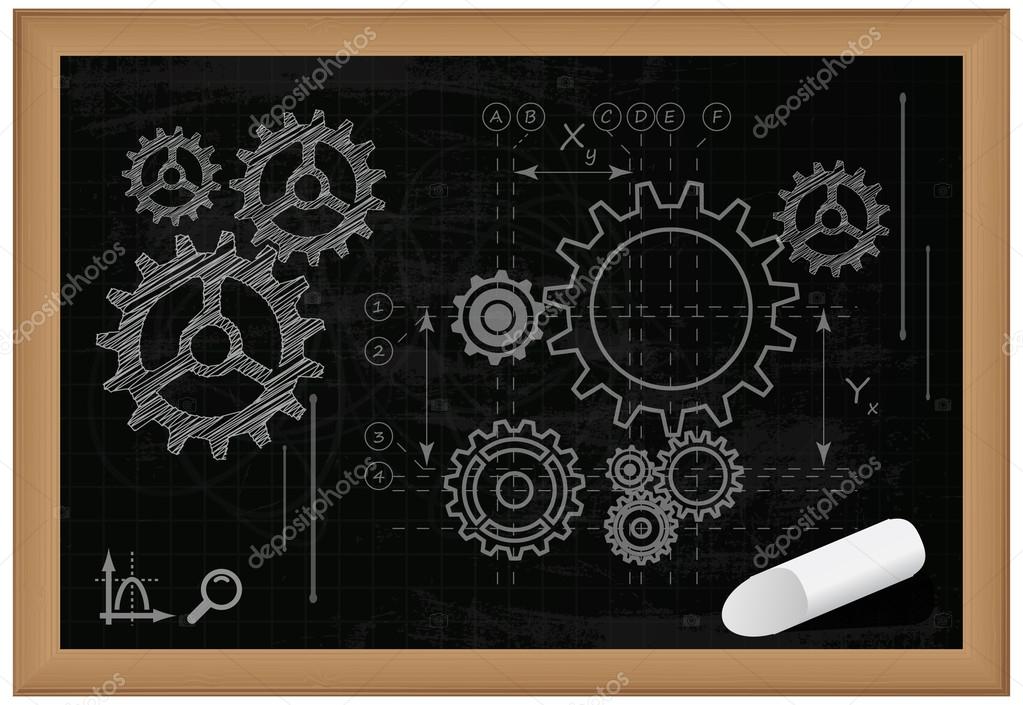 Blackboard with Technical Drawing - Illustration
