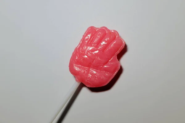 Lollipops Strawberry Flavored Cherry Candy Palm Shape Candy — Stock fotografie