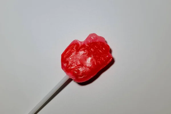 Lollipops Strawberry Flavored Cherry Candy Palm Shape Candy — Stockfoto