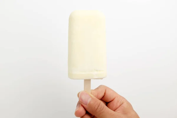 Eating Ice Cream Holding Bar Sweet Dessert Frozen Food — Stock Fotó