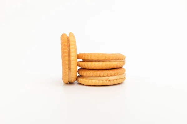 Creme Amendoim Entre Biscoitos Bolachas Com Manteiga Amendoim Sobremesa Crocante — Fotografia de Stock