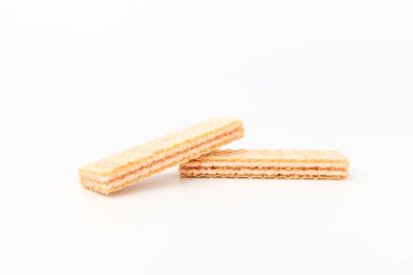 Çilekli kremalı waffle. Çıtır tatlı. Tatlı pasta. Yumuşak atıştırmalıklar