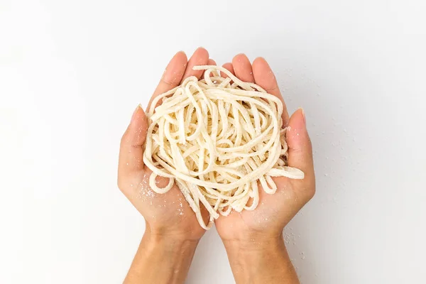 Noodles Made Cutting Dough Knife Thick Noodles Chewy Noodles — Stockfoto