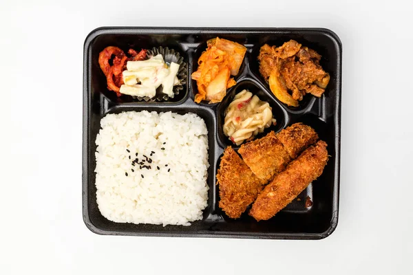 Essen Mit Fleisch Und Reis Koreanische Beilage Einfaches Essen — Stockfoto