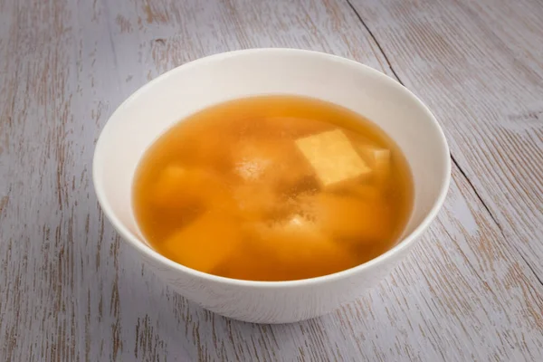 Mese Miso Supă Tofu Vase Legume Supă Tofu — Fotografie, imagine de stoc