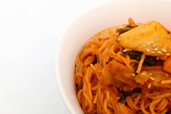 Comida Coreana Com Pasta Pimenta Vermelha Macarrão Picante Cozinhar Com — Fotografia de Stock