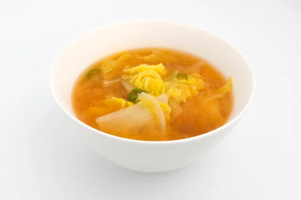 Lebensmittel Die Chinakohl Und Miso Enthalten Bohnensuppe Kochen Mit Reis — Stockfoto