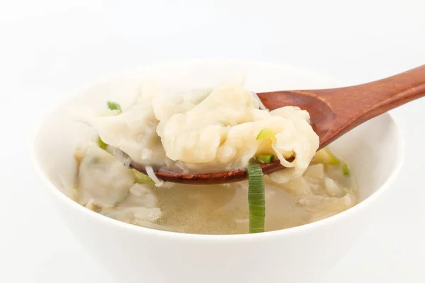 Soppa Med Dumplings Skål Malet Mjöl Matlagning Med Grönsaker — Stockfoto