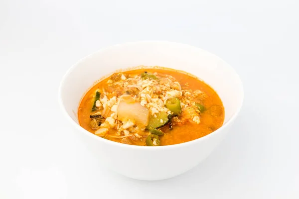 Stew Kimchi Tofu Spicy Kimchi Dish Korean Traditional Tofu Soup — Stock fotografie