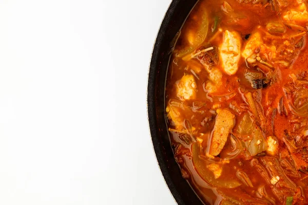 Rebusan Dengan Kimchi Sayuran Dan Daging Makanan Tradisional Korea Memasak — Stok Foto