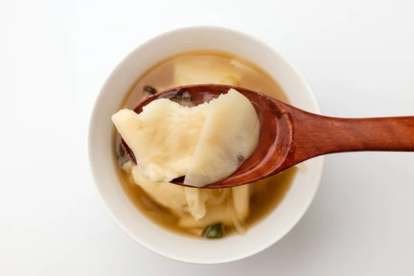 Gerichte Mit Mehlteig Asiatische Suppenteller Suppe Mit Gemüse Und Mehl — Stockfoto