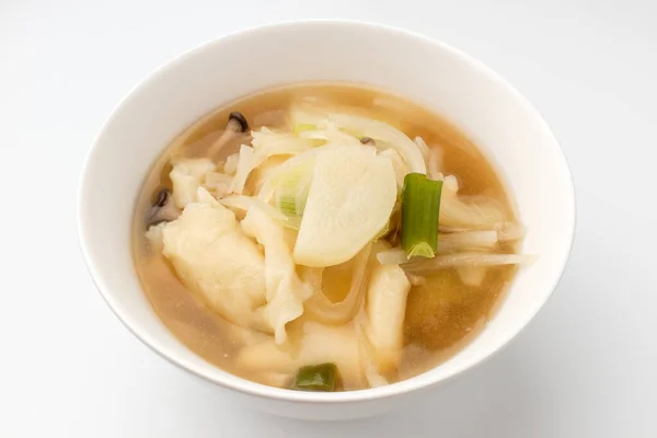 Gerichte Mit Mehlteig Asiatische Suppenteller Suppe Mit Gemüse Und Mehl — Stockfoto