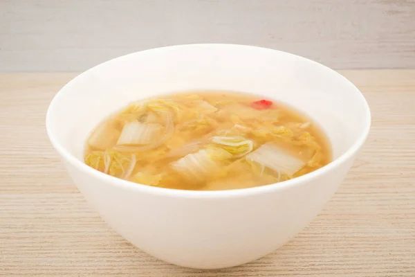 Mat Innehållande Kinesisk Kål Och Miso Smaklig Soppa Matlagning Med — Stockfoto
