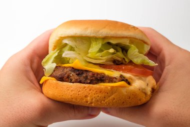 Ekmek, sebze ve etli yemek. fastfood. Yüksek kalorili yiyecekler