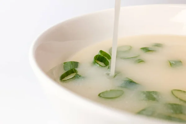 Boiled Beef Bone Soup White Bone Broth Green Onion Soup — Stock fotografie