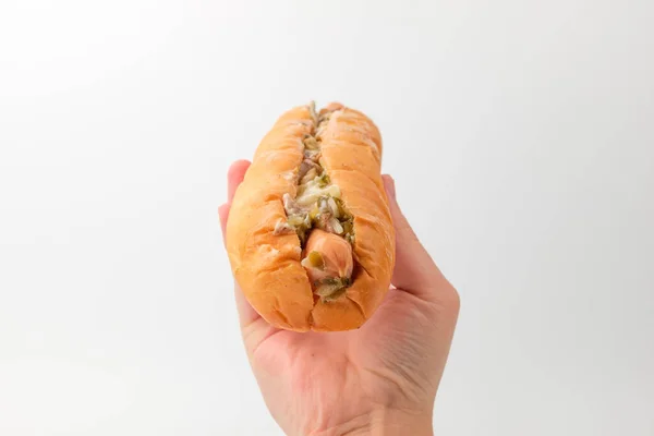 Alimente Care Conțin Carne Procesată Pâine Împachetată Alimente Legume Sos — Fotografie, imagine de stoc