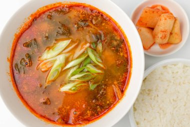 Yılan balıklı baharatlı çorba. Kore deniz ürünleri yemekleri. Balık güveç.