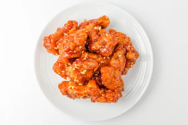 Korean Food Culture Fried Chicken Sweet Sour Sauce Fried Chicken — Stock fotografie