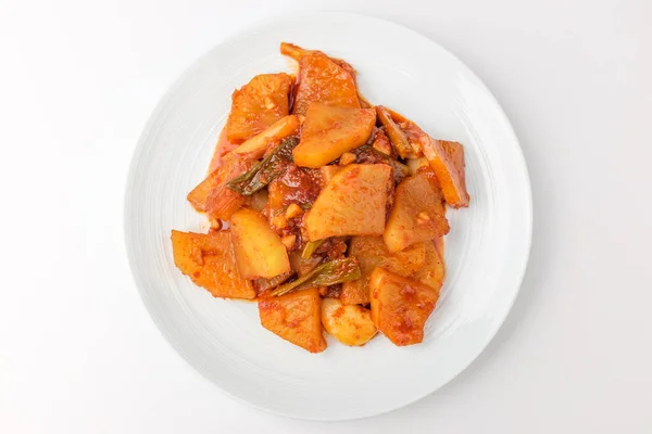 Rábano Verduras Cocidas Fuego Lento Sazonador Cultura Gastronómica Coreana Cocina — Foto de Stock