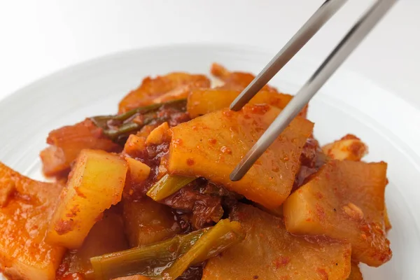 Rädisa Och Grönsaker Doppade Krydda Koreansk Matkultur Koreanska Vegetariska Rätter — Stockfoto