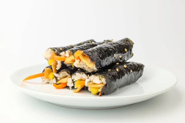 Asian Food Culture Rice Vegetables Wrapped Seaweed Light Savory Food — Zdjęcie stockowe