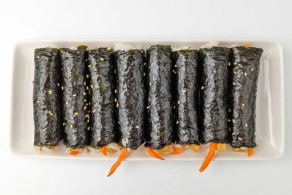 Cultura Gastronómica Asiática Arroces Verduras Envueltos Algas Comida Ligera Salada — Foto de Stock