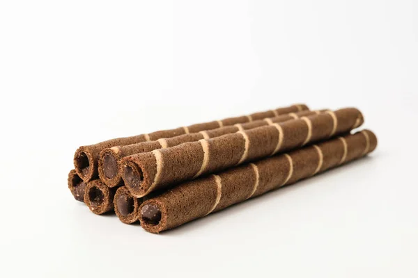 Wafer Roll Chocolate Cream Crunchy Sweet Dessert Elongated Chocolate Snack — Stock Photo, Image