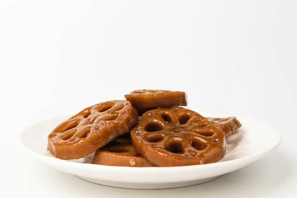 Lotus Root Food Root Vegetables Cooked Soy Sauce — Stock Photo, Image