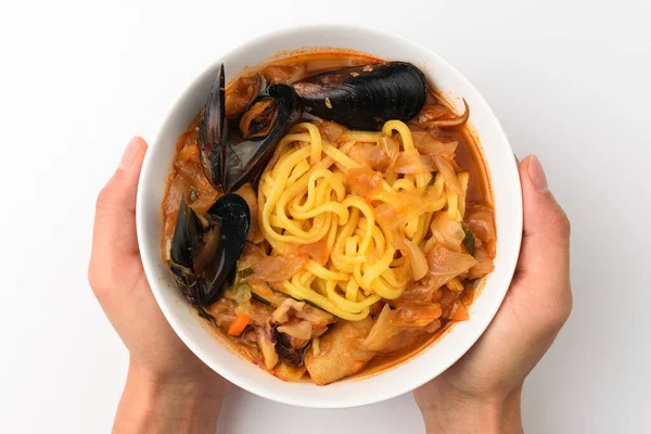 Makanan Dengan Makanan Laut Dan Sayuran Sup Pedas Dan Asin — Stok Foto