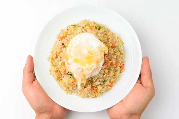 Riz Frit Aux Légumes Jambon Riz Poêlé Plats Avec Viande — Photo