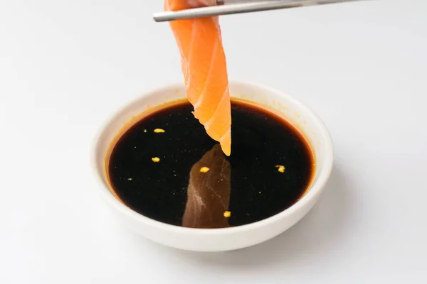 Nyers Lazacból Készült Ételek Egy Tál Nyers Lazac Japán Élelmiszerkultúra — Stock Fotó