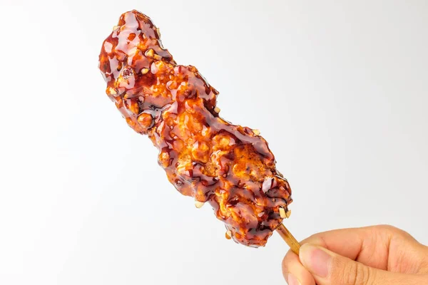 Seasoned Chicken Skewers Sweet Salty Seasoning Sauce Chicken Meat — Stockfoto