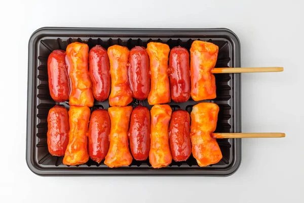 Comida Com Salsicha Bolo Arroz Cultura Alimentar Coreana Molho Tempero — Fotografia de Stock