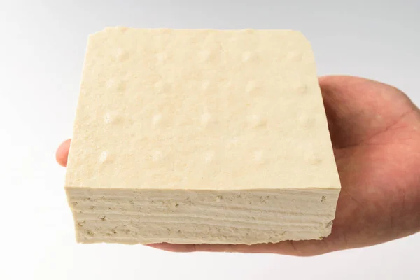 挽いた豆で作った豆腐 正方形の形の豆腐 豆から作られる食品 — ストック写真