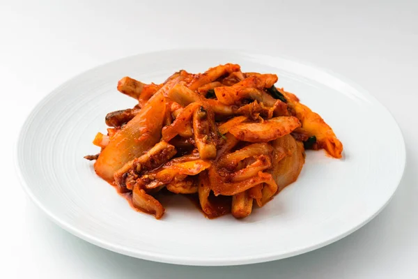 Calamar Salteado Con Condimento Cocinar Con Verduras Calamares Platos Mariscos — Foto de Stock