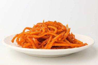 Gochujang ile tatlandırılmış kalamar. İnce kalamar pişirdim. Kore yemek kültürü