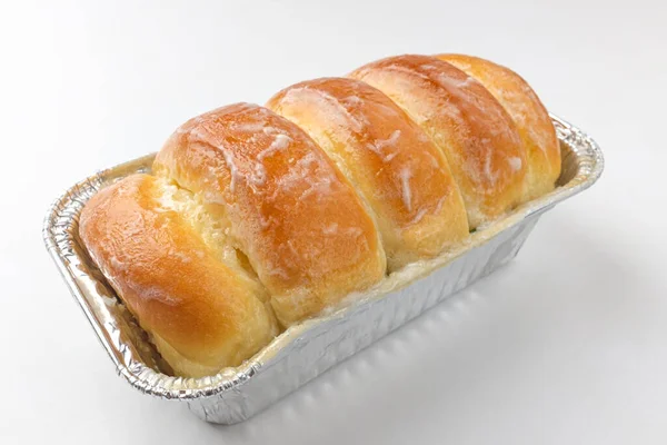 Bread Coated Condensed Milk Sweet Dessert Food Deliciously Baked Bread — Stock Photo, Image