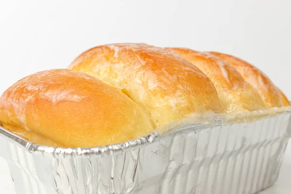 Brot Mit Kondensmilch Überzogen Süßes Dessertessen Lecker Gebackenes Brot — Stockfoto