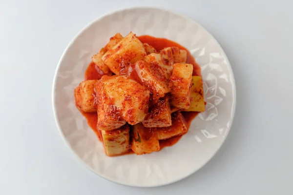 Cultura Gastronómica Coreana Kimchi Hecho Con Rábano Comida Picante Dura — Foto de Stock