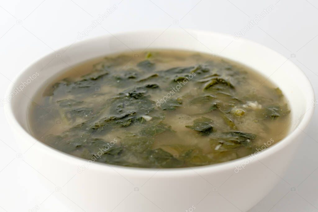 Mallow soup dish. Soup cooked with miso and boiled. Korean food culture