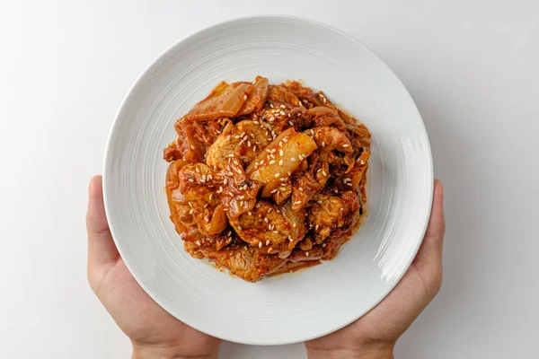 Culture Alimentaire Coréenne Des Plats Avec Porc Plats Avec Kimchi — Photo