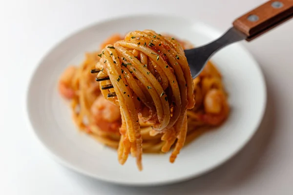 Tomatencremesauce Pasta Vorhanden Ein Gericht Mit Tomaten Sahne Sauce Mehlnudeln — Stockfoto