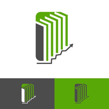 Kitap kitaplığı logo tasarım vektörü simgesi için dijital imzalı kağıt kitaplar