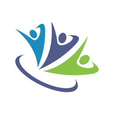 Diğer renkli 3 kişi logo şablon vektör tasarım grubu işareti kişi spor sembolü