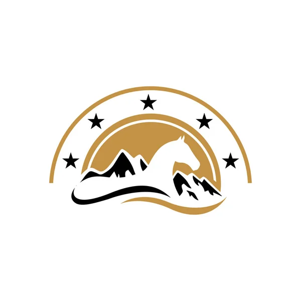 Schwarz Einfach Gefüttert Hengst Pferd Logo Vektor Käfig Und Berg — Stockvektor