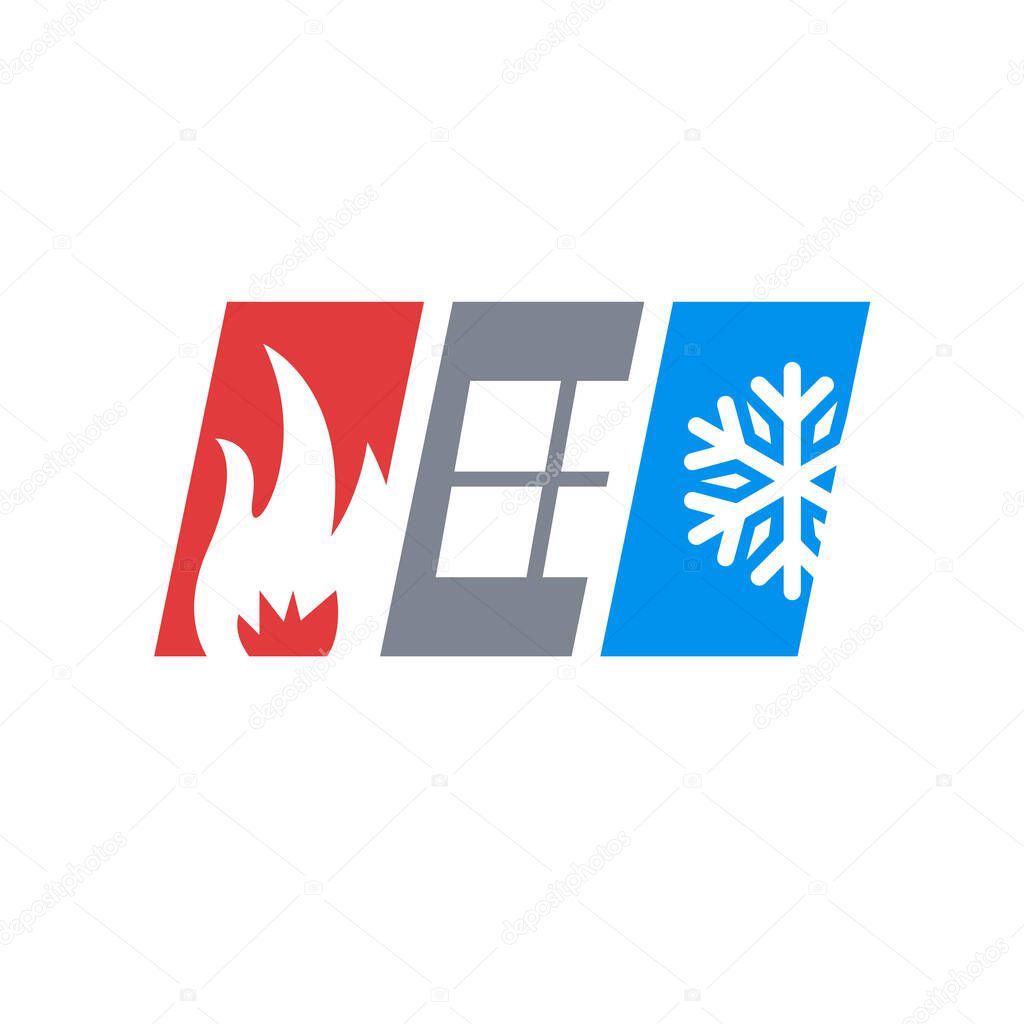 combination of fire roof wrench and snow flakes icon for hvac logo design vector business company