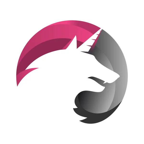 Poderoso Híbrido Unicornio Lobo Cabeza Logo Diseño Círculo Vector Signo — Vector de stock