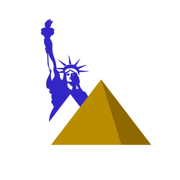 Kombination Von West Ost Kultur Piramide Symbol Mit Freiheitsstatue Logo — Stockvektor